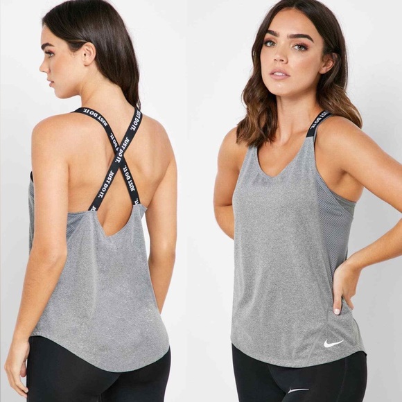 NIKE Dri-Fit Elastika Cross Over Logo Strap Tank XL Grey - Picture 1 of 4
